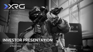 Image of soldier wearing Operator XR VR headset. XRG Logo and white text that says Investor Presentation H1 FY25